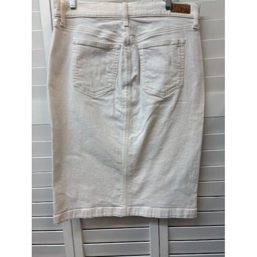 Polo Ralph Lauren White Denim Button-Front Skirt With Back Pockets Size 10 - Picture 2 of 7
